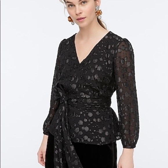 J. Crew Tie-waist V-neck Top Metallic Dot - NWT - Picture 2 of 4
